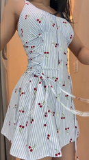 Vestido Cereja - Listrado Azul