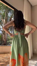Conjunto Leona - Verde com Floral Laranja