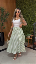 Saia Midi Listrada - Listrado Verde e Branco