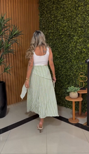 Saia Midi Listrada - Listrado Verde e Branco