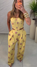 Conjunto 100% Linho - Amarelo Floral