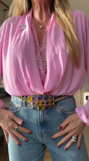 Blusa Transpassada Manga Bufante - Rosa