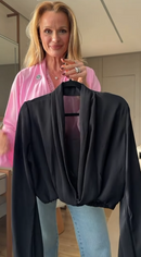 Blusa Transpassada Manga Bufante - Preto