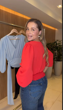 Blusa Transpassada com Amarração e Lastex - Azul Claro