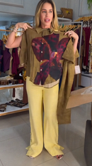 Conjunto Amarelo Blusa Regata e Calça Pantalona com Camisa Estampada - Amarelo