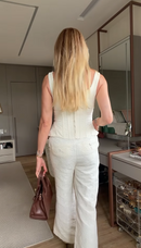 Conjunto Corset Jacquard e Calça Pantalona - Off White