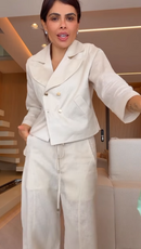 Conjunto Cru Camisa Peplum e Calça Pantalona - Off White