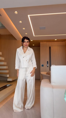 Conjunto Cru Camisa Peplum e Calça Pantalona - Off White