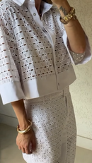 Conjunto Laise Branco Blusa e Calça com Amarração - Branco