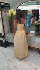 Conjunto Listrado Mostarda Top e Saia Longa - Listrado Mostarda