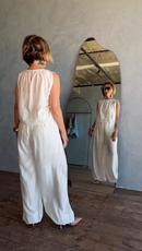 Conjunto Off White Blusa com Renda e Calça Pantalona - Off White