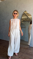 Conjunto Off White Blusa com Renda e Calça Pantalona - Off White