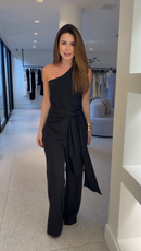 Conjunto Preto Blusa Um Ombro e Calça Pantalona - Preto