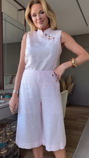 Conjunto Rosa Claro Blusa Gola Mandarim e Pantacourt - Rosa Claro