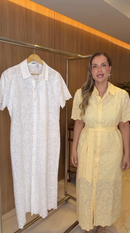 Vestido Chemise de Laise com Cinto - Amarelo