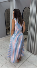 Vestido Chemise Longo Listrado com Cinto - Listrado Tricolor