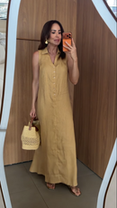 Vestido Longo Mostarda Chemise Sem Mangas - Mostarda