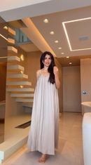 Vestido Longo Nude Alças Finas Amplo - Nude