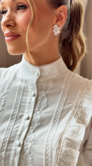 Vestido Midi Branco Gola Alta com Babados - Branco
