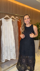 Vestido Midi de Renda Sem Mangas - Preto