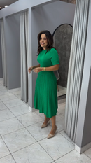 Vestido Midi Verde de Malha com Saia Plissada - Verde