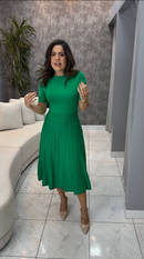 Vestido Midi Verde de Malha com Saia Plissada - Verde