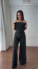 Conjunto Jeans Preto Corset - Frente