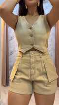 Conjunto Colete Short - Areia