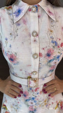 Vestido Midi Floral Aquarela - Off White Floral