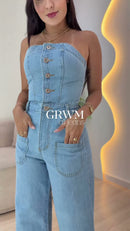 Macacão Jeans Tomara que Caia - Jeans Claro