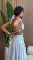 Vestido Longo Azul Frente Única - Azul Claro