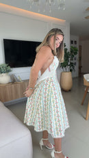 Vestido Floral Renda no Busto - Branco Floral