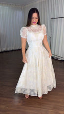 Vestido Off White Tule Bordado - Off White