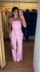 Conjunto Pantalona com Faixa - Rosa