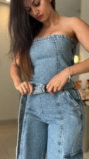 Macacão Jeans Cargo - Jeans Azul