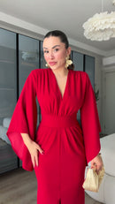 Vestido Longo Manga Kimono - Vermelho