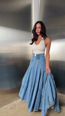 Conjunto Jeans Saia Rodada - Jeans Azul