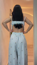 Conjunto Listrado Cropped Pantalona - Azul Claro