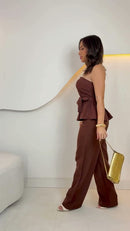 Conjunto Marrom Peplum - Marrom Chocolate