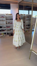 Vestido Midi Flores Amarelas - Off White Floral