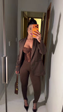 Conjunto Blazer Corset Marrom - Marrom