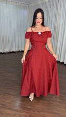 Vestido Longo Poá Vermelho - Vermelho Poá