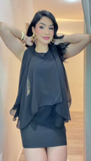 Vestido Tubinho Capa Fluida - Preto