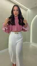 Conjunto Cropped Listras Vermelho - Listrado Vermelho