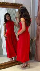 Vestido Midi Tricô Gola Alta - Vermelho