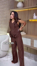 Conjunto Colete Utilitário Pantalona - Marrom