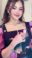 Vestido Longo Estampado com Zíper - Marmorizado Púrpura