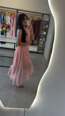 Vestido Rosa Frente Única Mullet - Rosa Claro