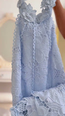 Vestido Midi Renda Flores 3D - Azul Serenity