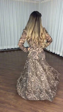 Vestido Longo Tule Paisley - Bege e Preto